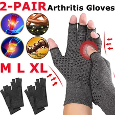 2Pair Copper Compression Gloves Medical Arthritis Pain Relief Hand Support Brace