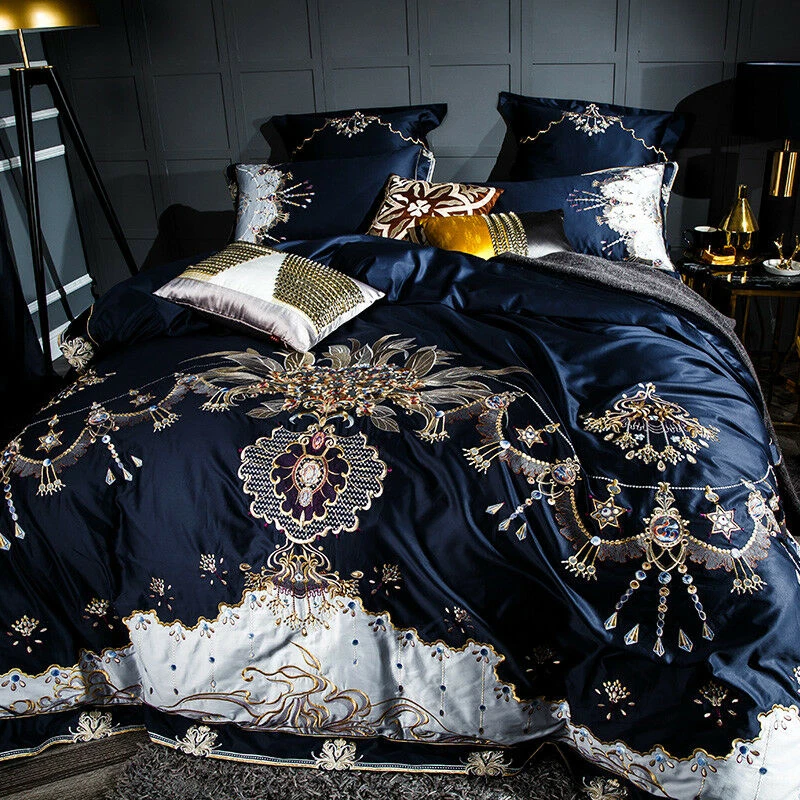 1000 Egyptian Cotton Gold Royal Embroidered Duvet Cover Bedding
