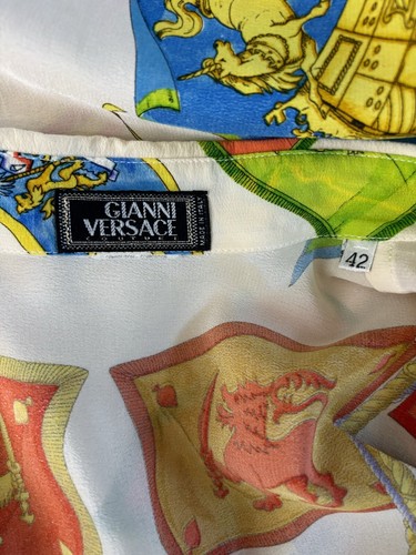 Vtg Gianni Versace Flag Print Silk Shirt 42 M - 第 5/5 張圖片