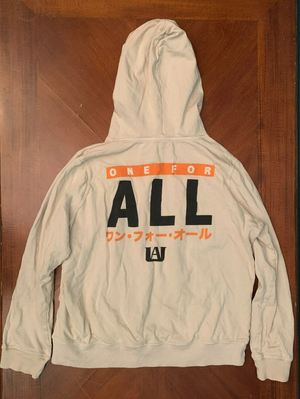 OFF WHITE Felpa con cappuccio grafica My Hero Academia One For All media bianca fuori uso arancione