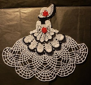 Crochet Crinoline Lady Doily - Ms Mum - Black and White