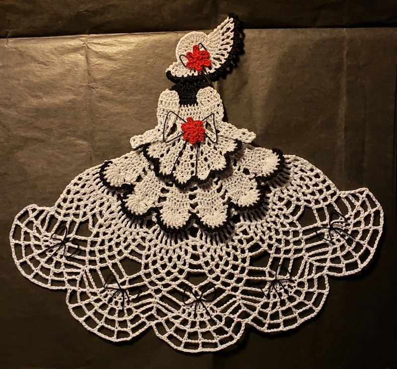 Crochet Crinoline Lady Doily - Ms Mum - Black and White