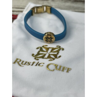 Rustic Cuff Bracelet Blue Turquoise Silicone Gold Accent Band