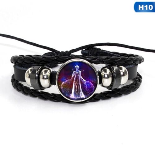 12 Zodiac Signs Constellations Button Men Leather Bracelet Glass Dome Jewelry W2 - Picture 1 of 4