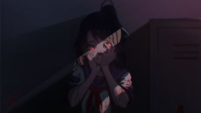 Anime yandere simulator yanderechan hand on face blood Playmat Game Mat Desk