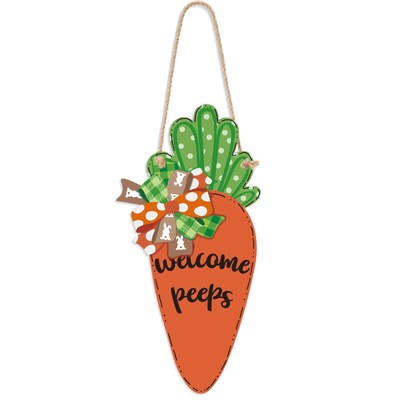 Happy Easter Wooden Hanging Sign Carrot Spring Welcome Door Sign Hanging Plaq...