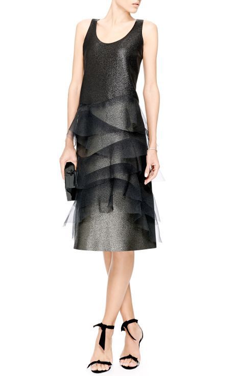marc jacobs organza dress Marc Jacobs Runway Fall 2014 Long Sleeve V Neck Midi Dress Organza Accents 8