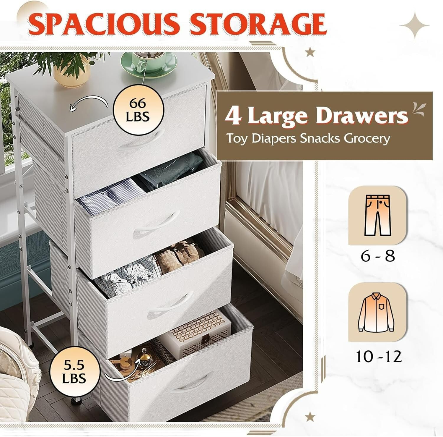 Stylish 4-Drawer Fabric Dresser - Sturdy Storage Tower for Bedroom & Entryway