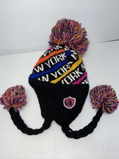Knit NEW YORK Beanie Ski Hat Cap Ear Flaps Braided Pom Pom FUN Colorful Souven