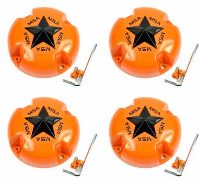 4x New MSA Off-Road Wheels Orange Black Star Wheel Center Caps M38-M12 MSA-CAP