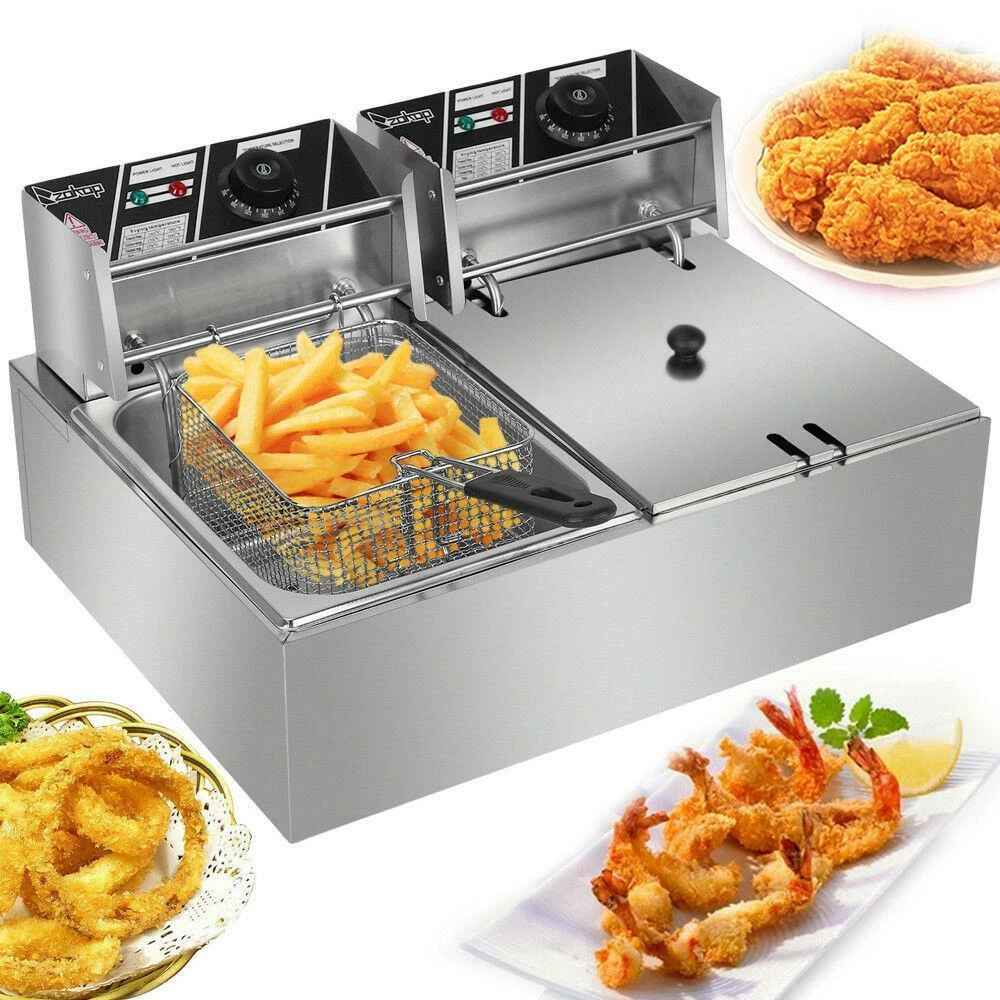 12L Electric Deep Fryer Dual Tank Stainless Steel 2 Fry Basket