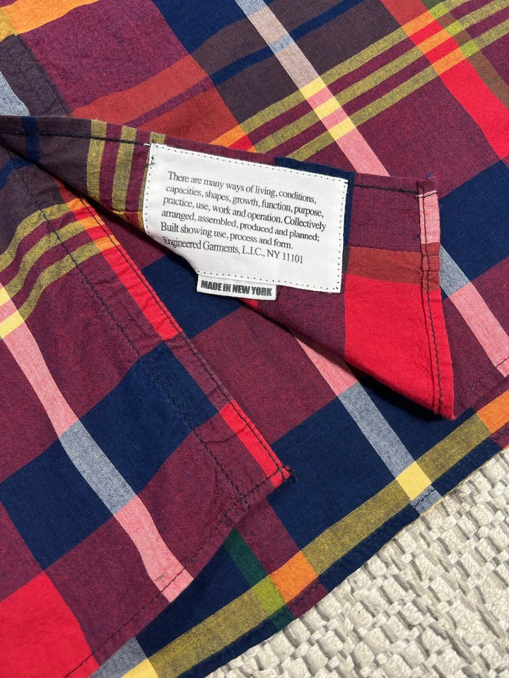 ENGINEERED GARMENTS Work Shirt, MEN'S LARGE, Madras Cotton, Red Plaid, USA - Image 4 of 4