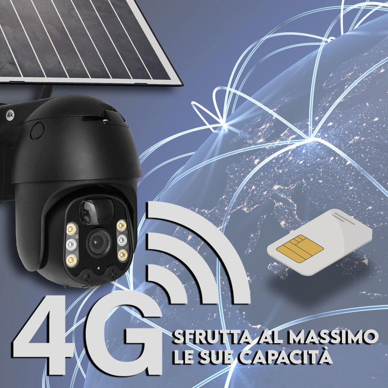 Videocamera Solare Wifi Da Esterno Visione Notturna 4K HD Sensore PIR IP66 - 3