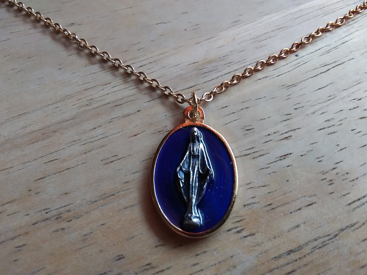 Our Lady of Grace Italian gold blue enamel Miraculous Medal