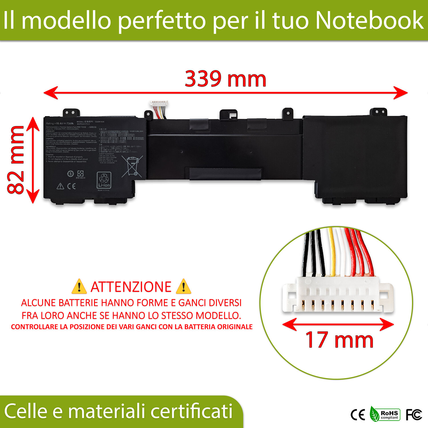 Batteria ASUS Zenbook Pro 15 UX550VE Prezzo Top | 15.4V 4790mAh - 2