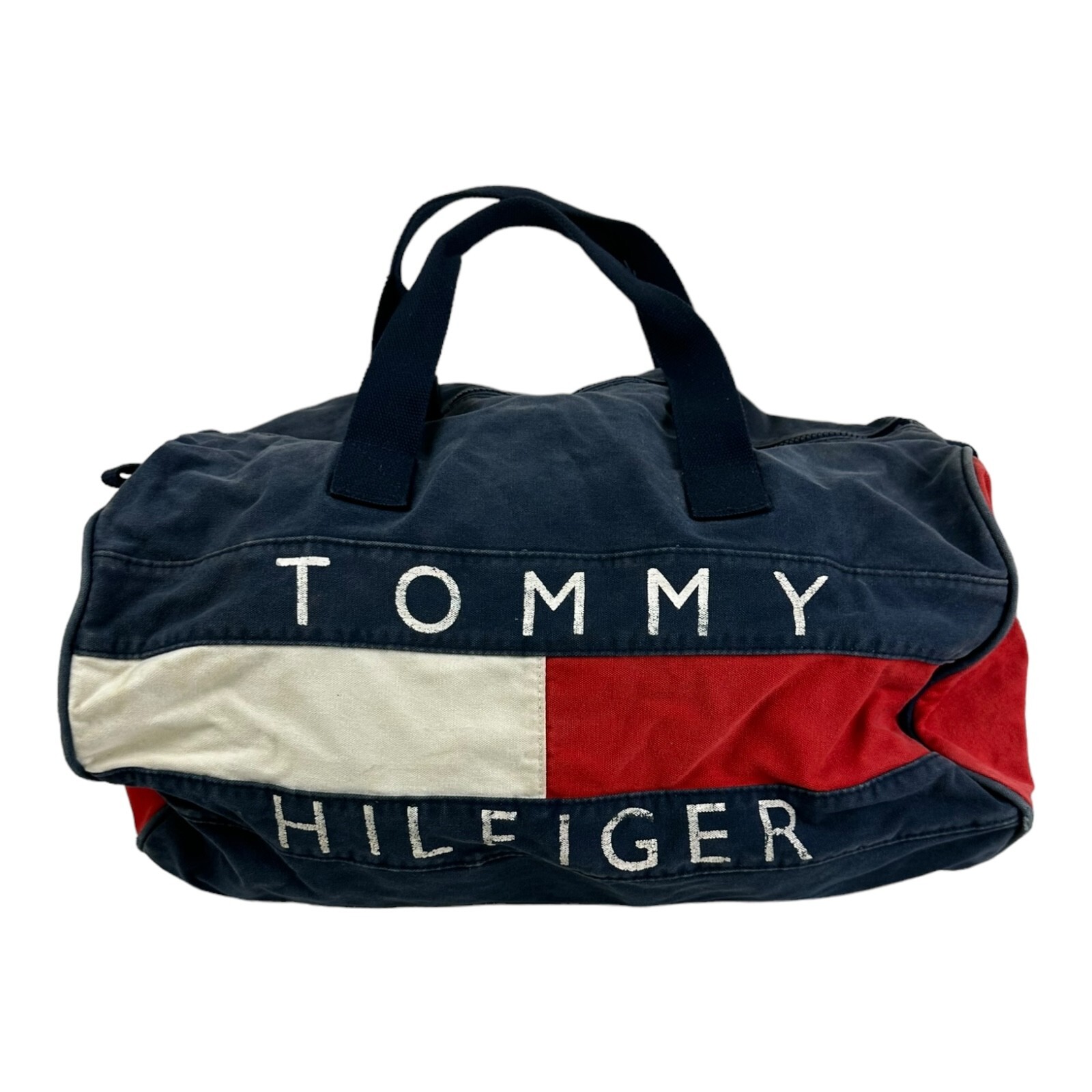 Vintage 90s Tommy Hilfiger Red Color Block Duffle Gym Bag Flag Spell Out