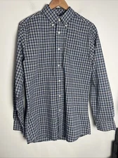 Roundtree & Yorke Dress Shirt Men's Large  Slim Fit Stretch Blue Plaid
