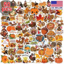 50 pcs Autumn Fall Stickers Pack Thanksgiving Turkey Pumpkin Stickers for Kids