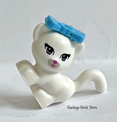 NEW Lego White Cat w/ Bright Blue Eyes - Kitty  With  Azure Bow - Friends Pets