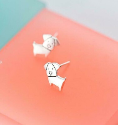 Super Adorable Silver Tiny Animal Pet Dog Puppy Stud Earring 