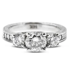 3.24ct J VS2 Round Natural Certified Diamonds 14kw Gold Classic Three-Stone Ring