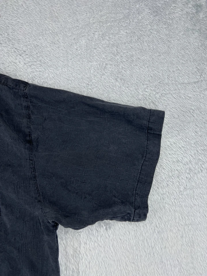 Camisa vintage Avanti adulto extra grande preta com botões acampamento havaiano 100% seda - Imagem 2 de 4