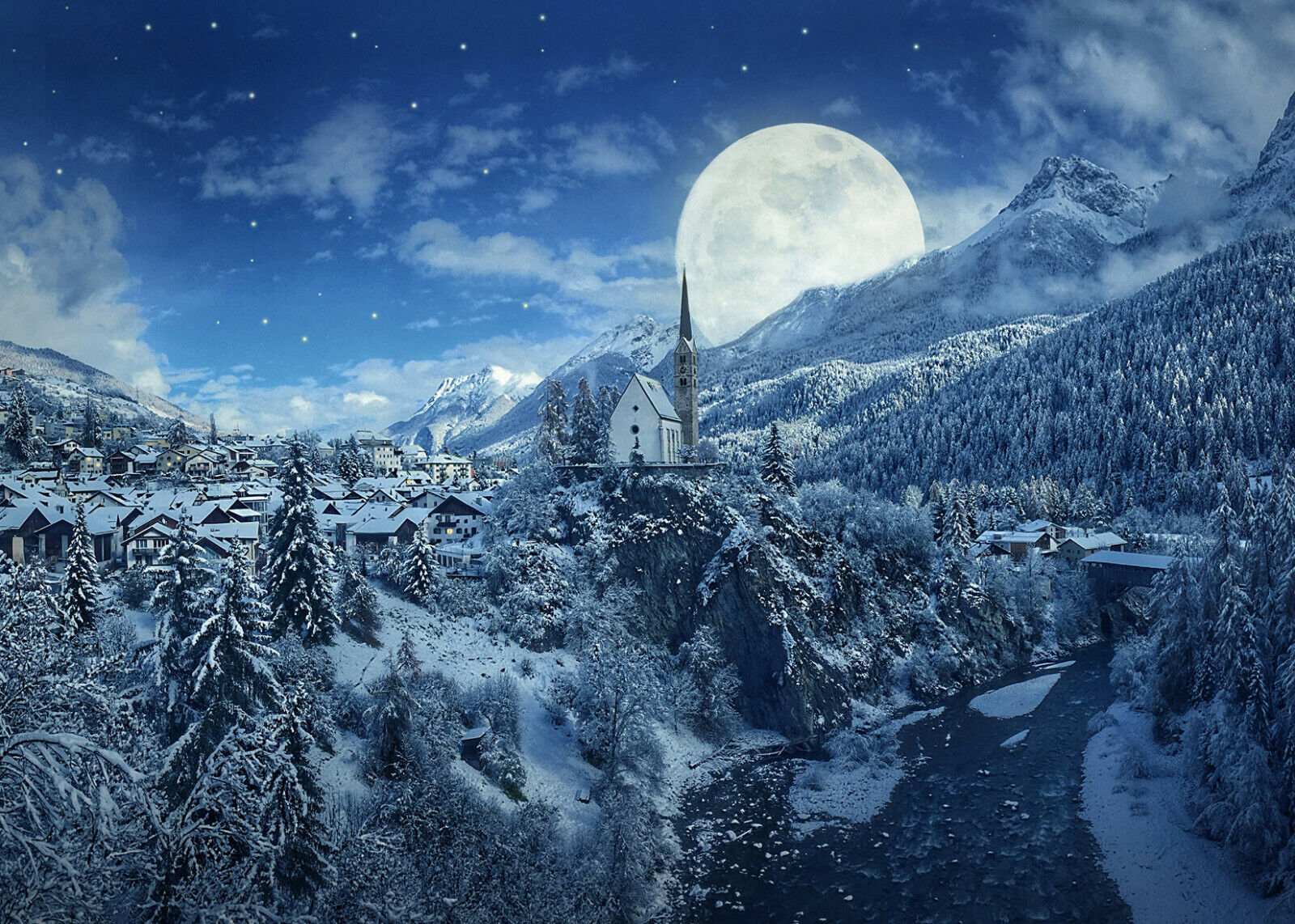 Snow Train Track Photography Backdrops Winter Night Moon Background Ba –  dreamybackdrop