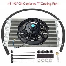 15-1/2" Radiator Transmission Oil Cooler W/7" Cooling Fan Kit Universal Aluminum