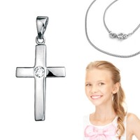 Kinder Kommunion Konfirmation Baby Taufe Stein Kreuz AnhäNger Kette Silber 925