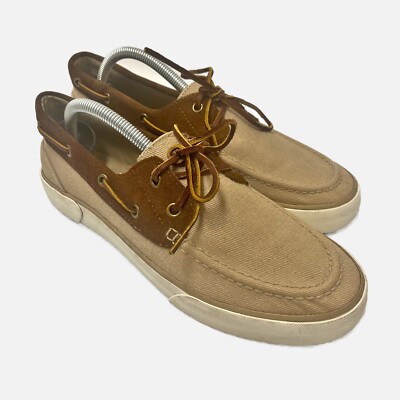 Polo Ralph Lauren Rylander Boat Shoes Black Canvas Brown Leather Mens 8.5D Ralph Lauren Boat Shoe Brown Casual Shoes for Men for sale  main image 4