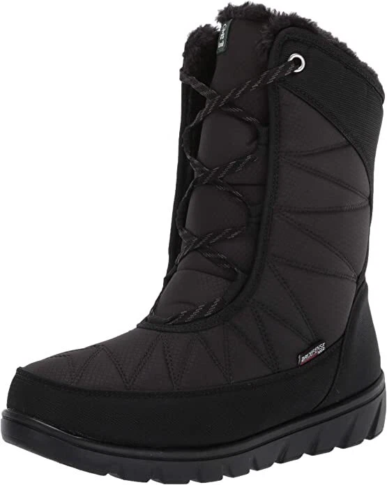 Kamik Hannah Black Rounded Toe Pull On Fur Trim Waterproof Mid-Calf Snow Boots
