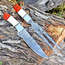 handmade steak & fork knife set full tang kitchen chef dinning x453