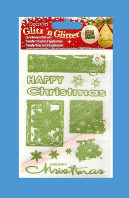 DecoArt Glitz 'n Glitter Green Happy Christmas / Merry Christmas Glitter Rub-Ons