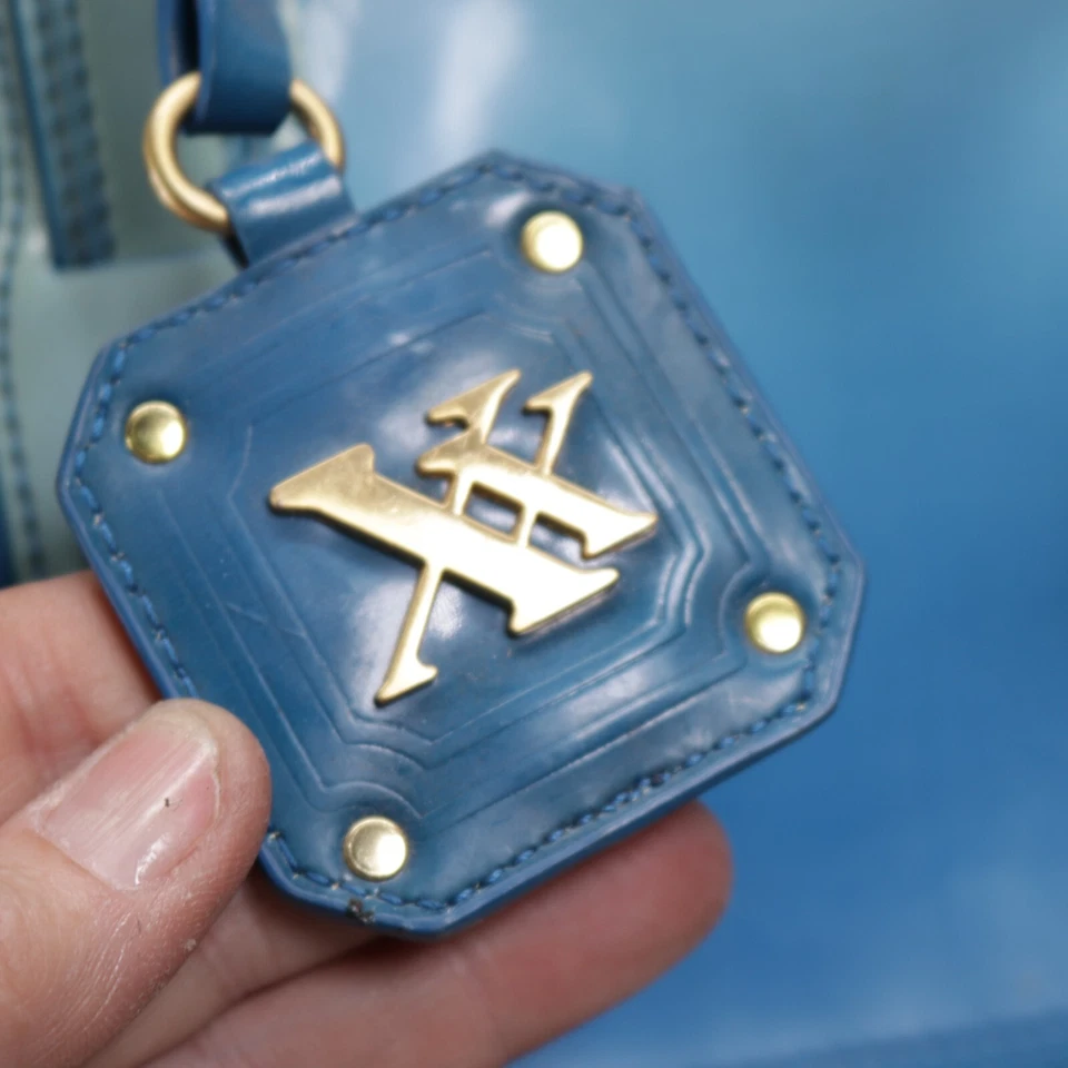 Vtg Maxx New York Satchel Handbag L Blue Green Gradient Bowling Lined Bag - Image 3 of 4