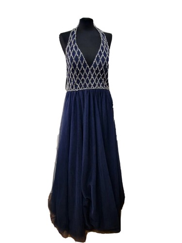 Christian Koehlert Prom Dress Navy Blue & Silver Uk Size 16 Eu 44 New - Imagen 2 de 10