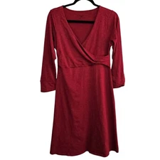 Toad & Co M Dress Red Knee Length Surplice Bodice Stretch Tencel Outdoor Comfort