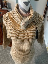 NWT Cozy S&S Casual Yellow & Beige 3/4 Sleeve Cowl Neck Sweater Dress Size S/M