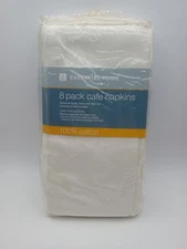 New 8 Pack 100% Cotton Cafe Napkins 19" Square White Essential Home 