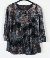 699 Thea 42plus Damen Langarmshirt Shirt 3/4-Arm schwarz braun Blumen 48 XL