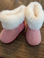 Toddler Pink Winter Boots with White Faux Fur Lining and Rhinestones - Size 5