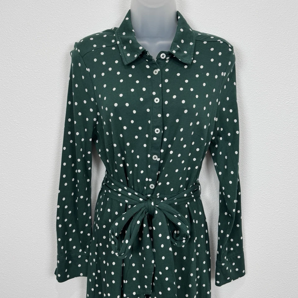 Boden Dress Womens 10P Green Polka Dot Midi Shirt Dress Holiday Preppy Christmas - Image 2 of 4