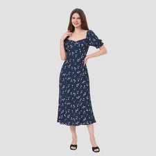 Women Puff Short Sleeve Midi Fit & Flare Dress - A New