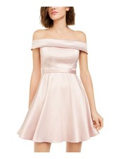 SEQUIN HEARTS Womens Belted Short Sleeve Mini Cocktail Fit + Flare Dress