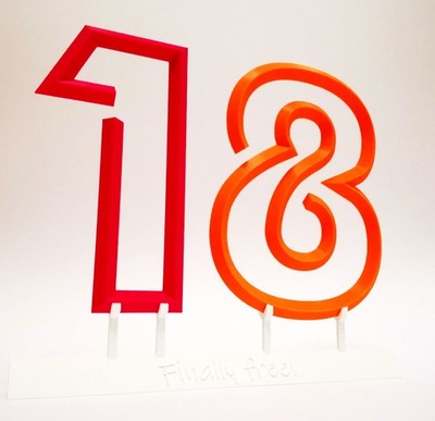18. Geburtstag ''Finally free'' Tischaufsteller Deko 3D-Druck Unicat