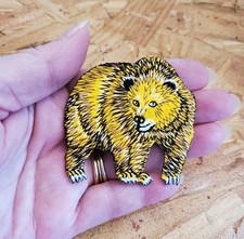 Bear - Golden Grizzly - Wild Animals - Embroidered Iron On Patch - Right