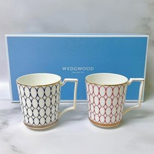 Image of Wedgwood Renaissance Gold Pair of Mug Cup Pink & Blue Bone China NIB