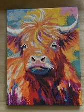 Completed Furry Cow Diamond Art Canvas 16  x 12  w/Mounting Hardware