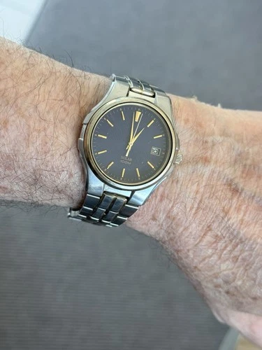 Vintage 2001 SEIKO Solar V157-0AE0 Quartz Blue Dial D 37mm SS Men's Watch Works