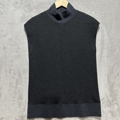 Theory Womens Sleeveless Top Size L Black Alleta Idol Jersey Mockneck USA Made