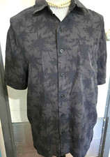 Nat Nast Mens Camp Shirt M Button Up 70 Silk Gray  Black All Over Print B200